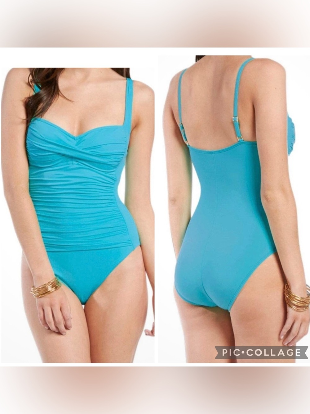 LA BLANCA Women’s Turquoise PACIFIC TWIST Ruched One Piece Swimsuit Size 6